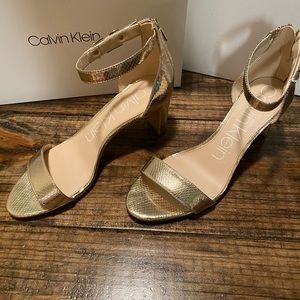 CALVIN KLEIN Gold Strappy Heels Special Occasion Holiday Date Night
